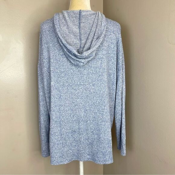 Women Sweatshirt Large Hoodie Blue Long Sleeve Hi-Low Poof New York - Picture 2 of 13